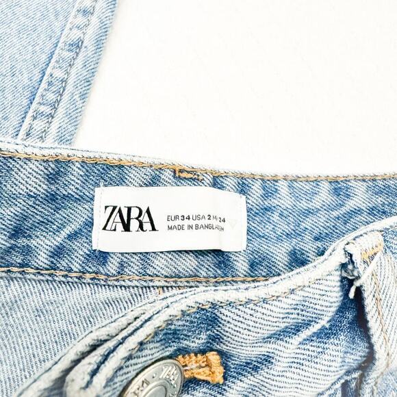 Zara Ripped Denim Cutoff Light Jeans Wide Leg Size 2 - Picture 6 of 7